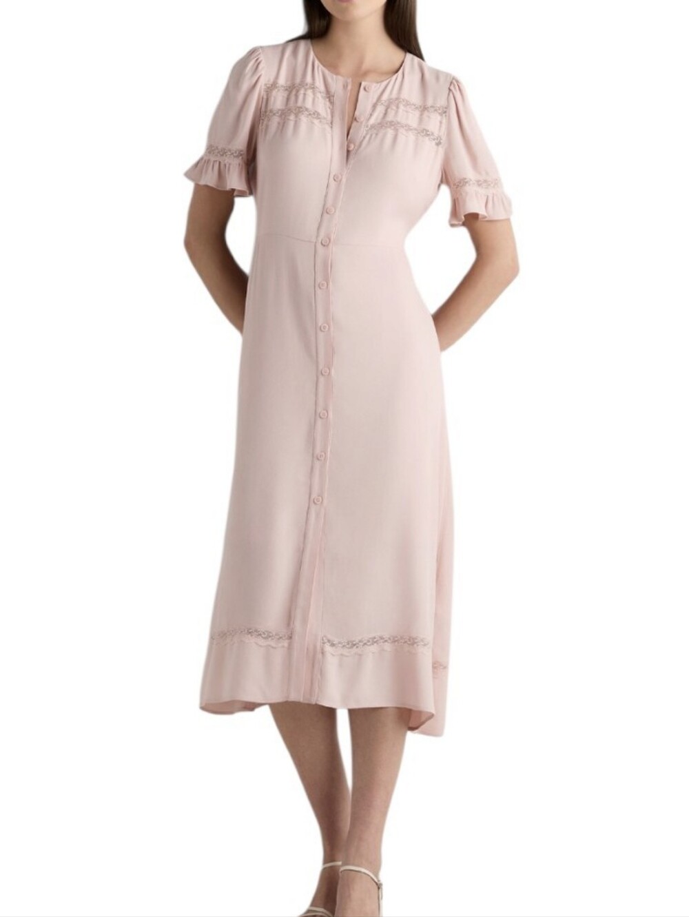 Quince Crepe Lace Inset Midi dress - L. S56